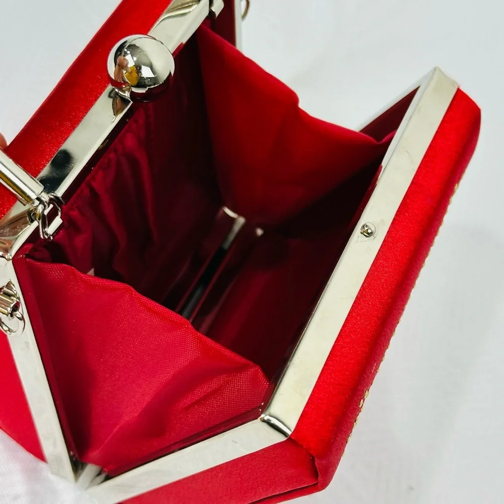 Source Unknown Red Rhinestone Embellished Evening Clutch with Silver Handle - Picture 6 of 8